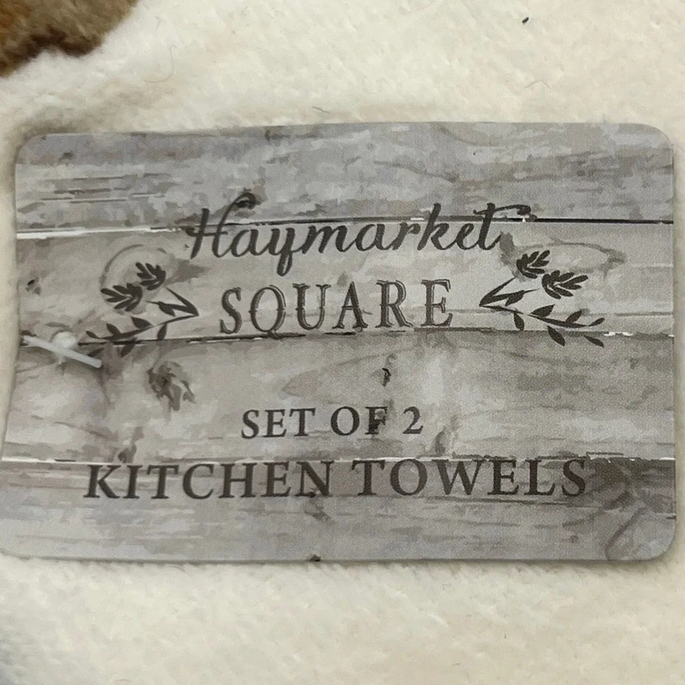 Haymarket Square Kitchen Towels Set of 2 OS Orange Cream New Pumpkin Fall Decor